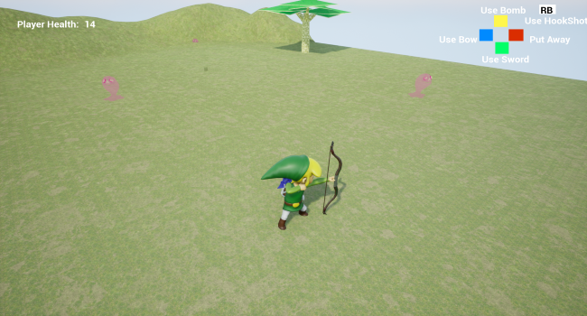 Wind Waker Verticle Slice<br><br> Skills:<br> - Unreal Engine 4 <br> - C++ Programming <br><br>Before Starting second year I familiarised myself with unreal by creating a vertical slice of Wind Waker. This included making my own camera and player movement system in Unreal 4 using C++, and then choosing select i tems to replicate. <a href = 'https://www.youtube.com/watch?v=eruiO_3Euy4&ab_channel=AngharadHill' style='color:#ffff'/a> Video Link
